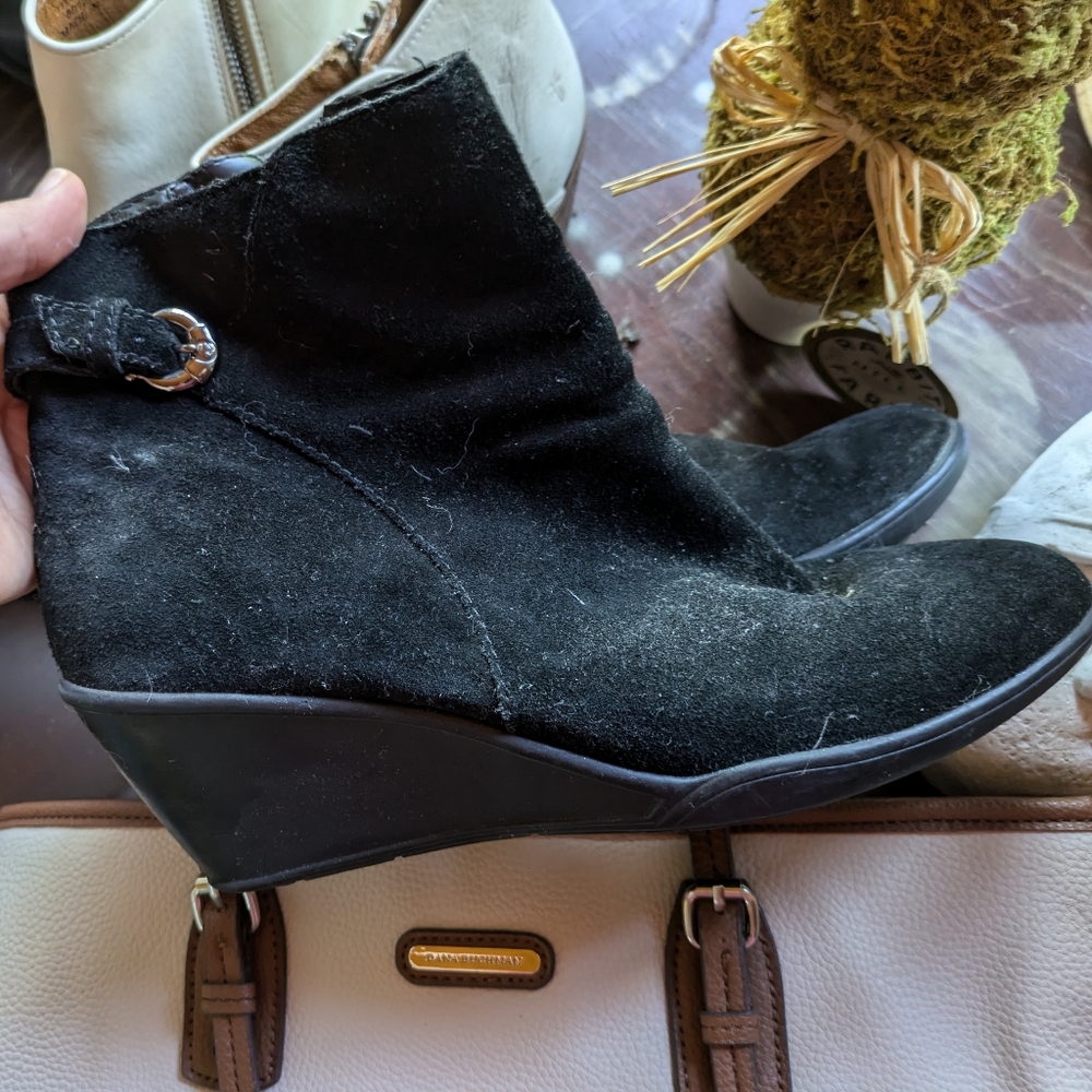 Etienne Aigner black suede leather​ ankle boots